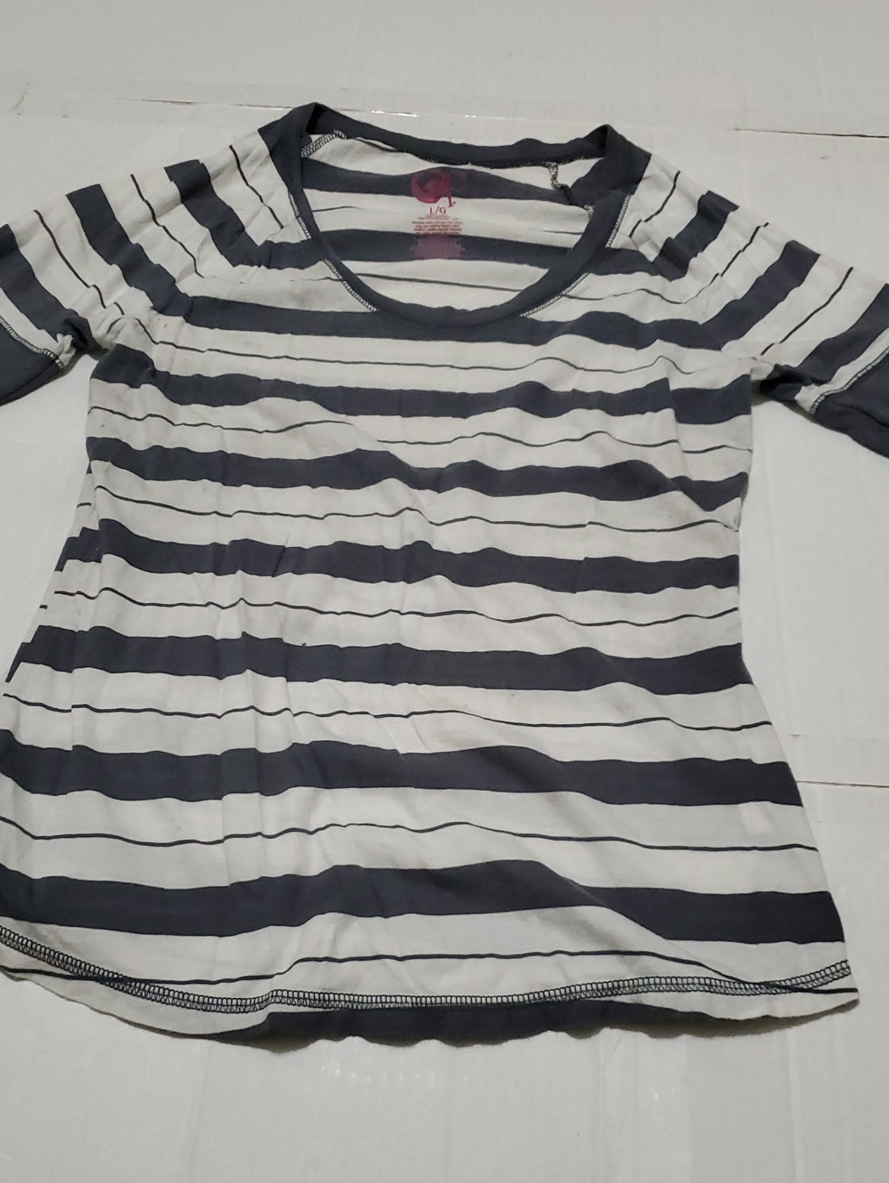 Op Y2K Gray & White Striped Fitted Short-Sleeve Knit Top Juniors L
